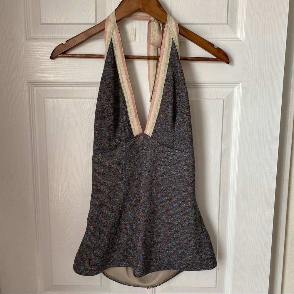The Buckle gimmicks retro style taupe halter top womens size large night out top
